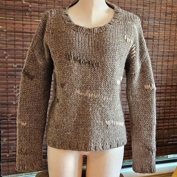 New Scotland Taupe Gray Chunky Knit Wool & Alpaca Women's Sweater Size Small - Picture 1 of 5